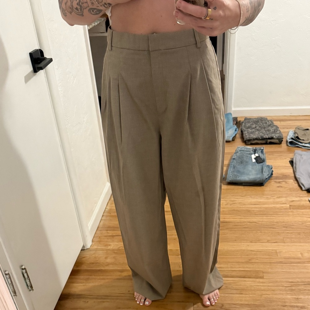 H&M Tan Wide Leg Pants with Flowing Silhouette